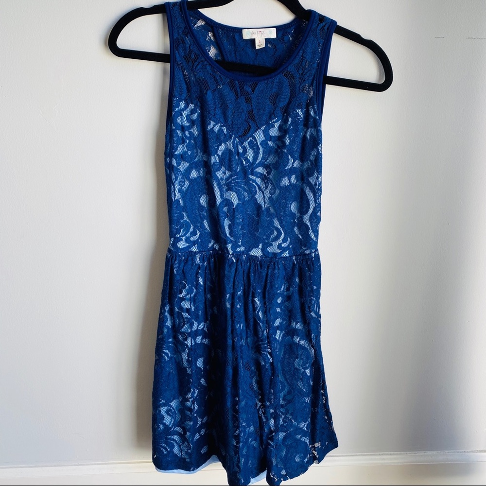 Love Fire Lace Dark Blue Dress, Open Back